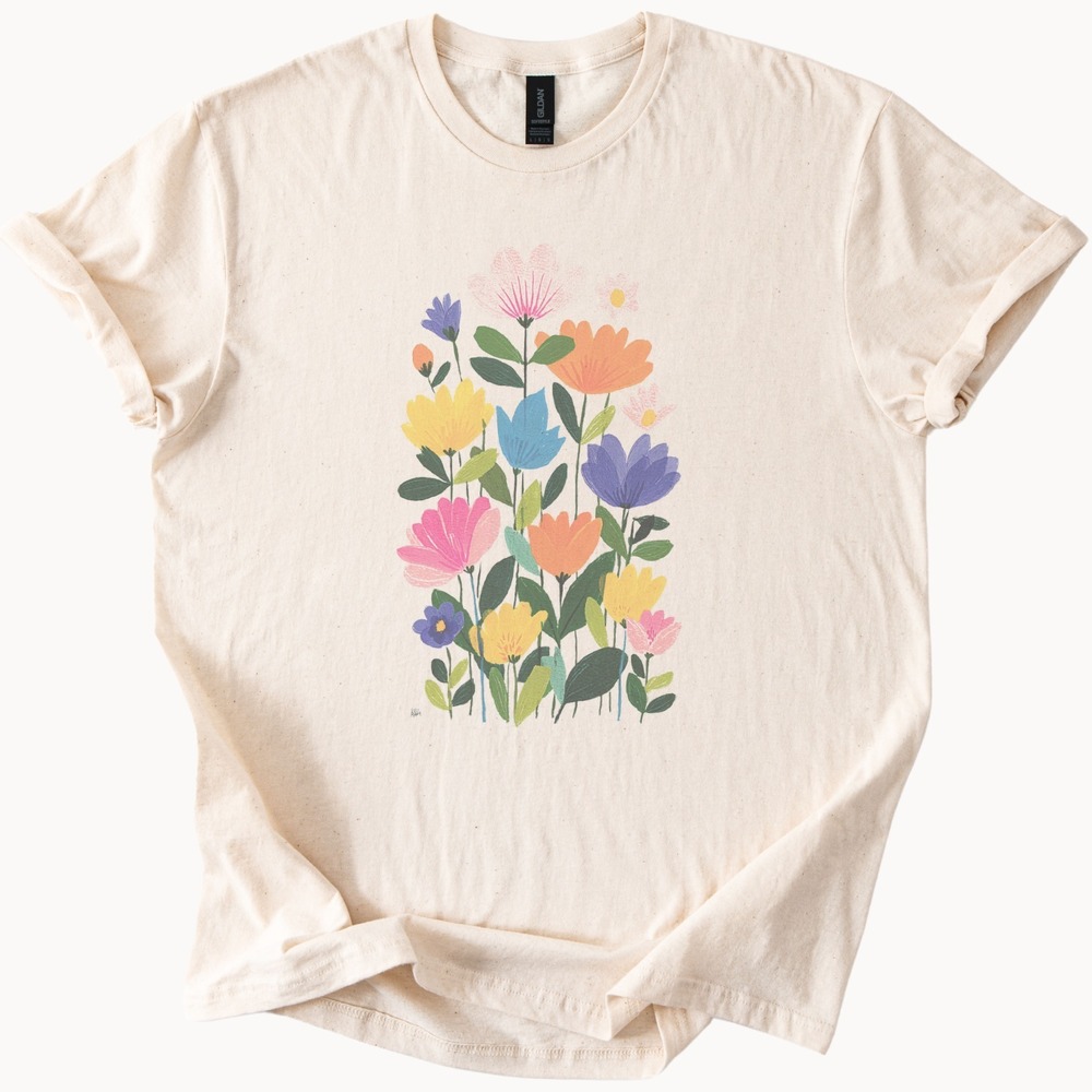 Vibrant Wildflower Botanical Graphic Tee Natural